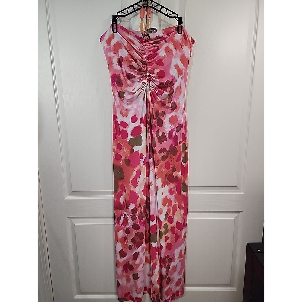 Tommy Bahama Pink Watercolor Leopard Beaded Halter Maxi Dress XL Sleeveless - Picture 1 of 14